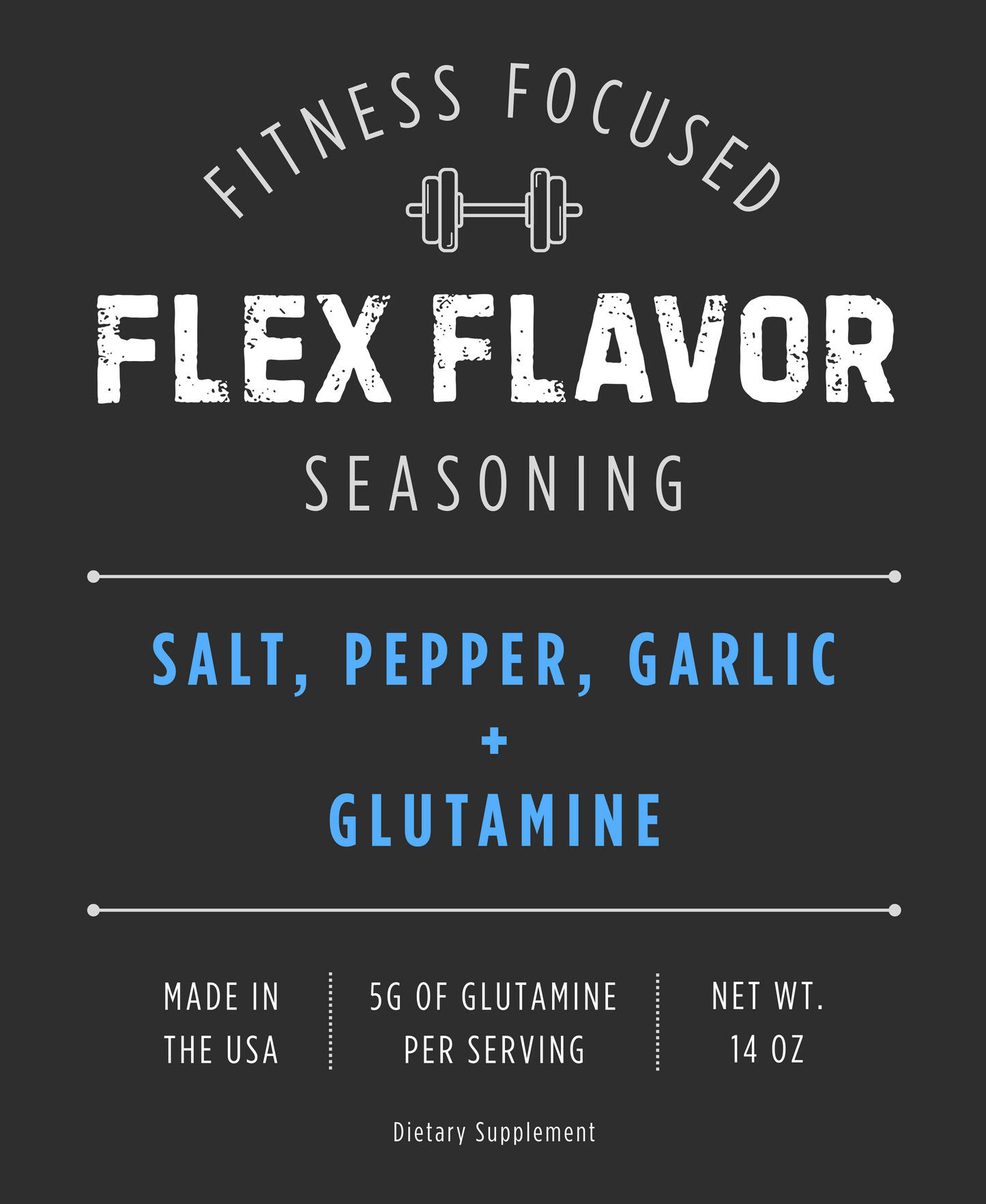 Flex Flavor Glutamine Supplement Seasoning Salt Pepper Garlic center label