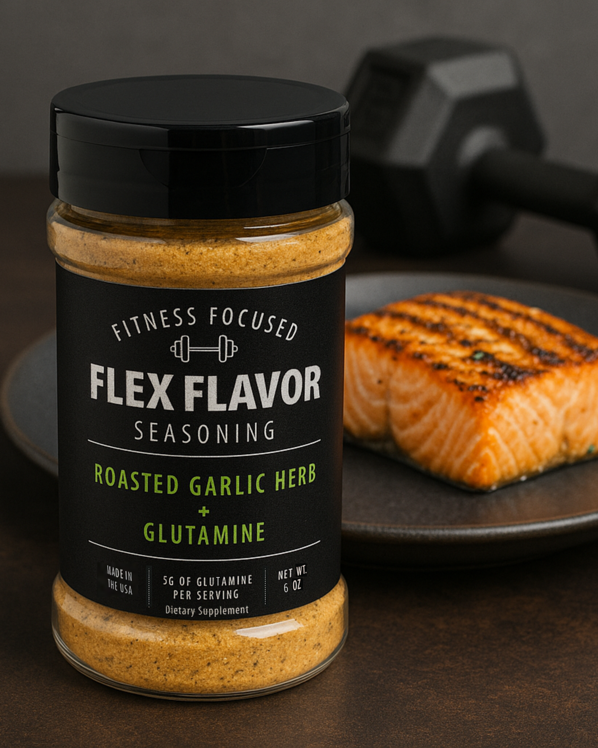 Flex Flavor Glutamine Supplement Seasoning Roasted Garlic Herb supplement product
