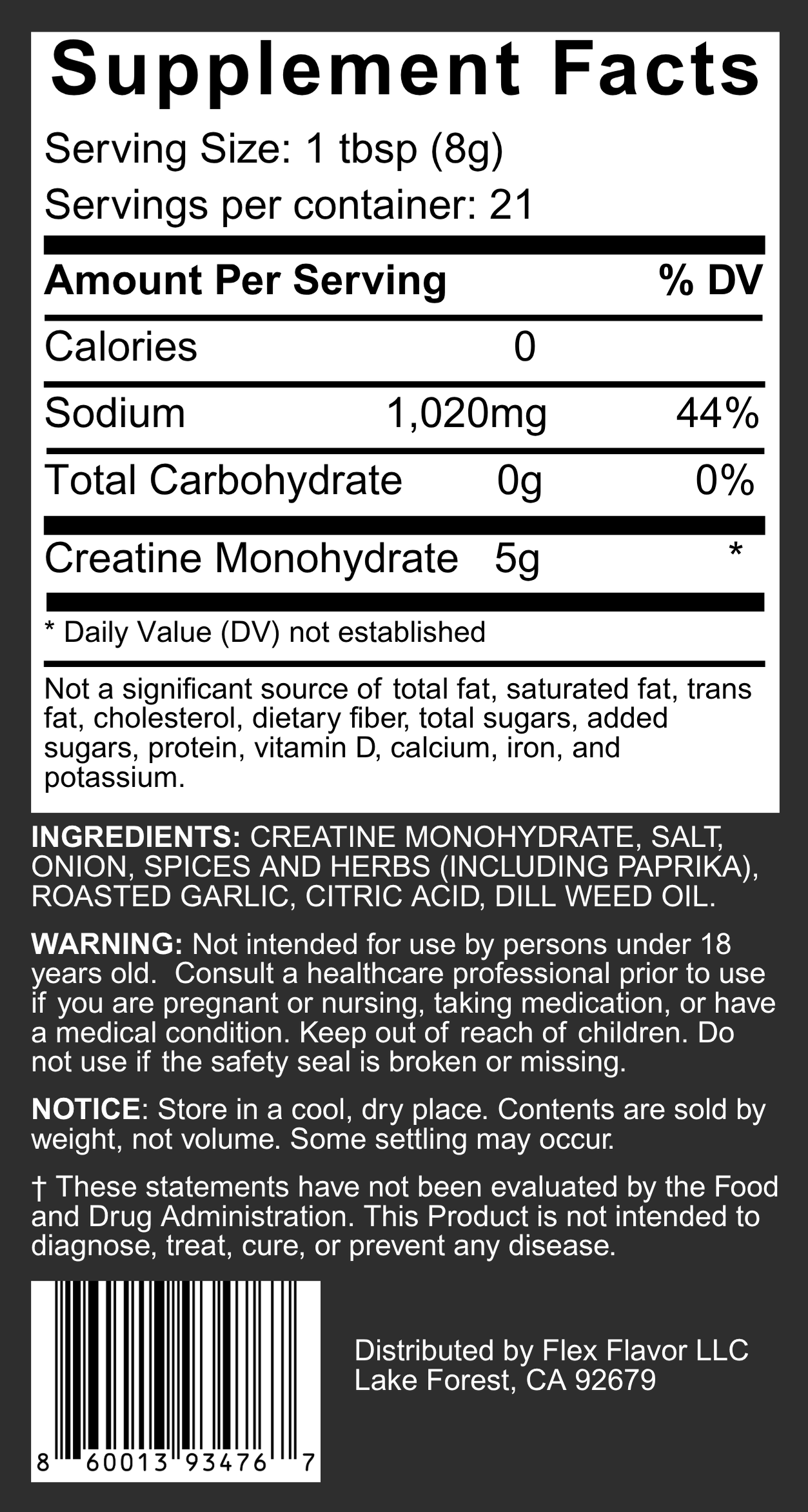 Flex Flavor Creatine Supplement Seasoning Roasted Garlic Herb supplement facts