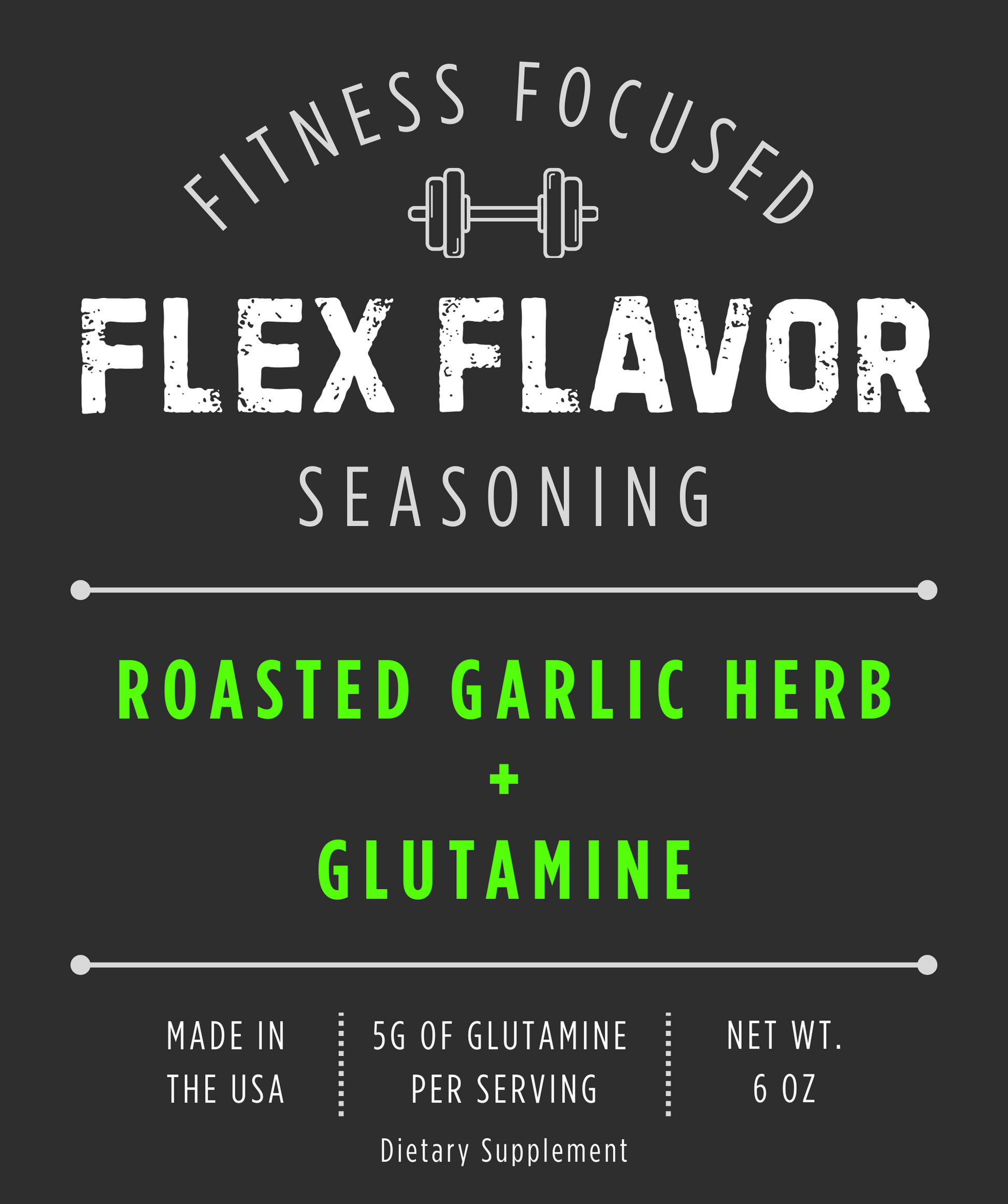 Flex Flavor Glutamine Supplement Seasoning Roasted Garlic Herb center label