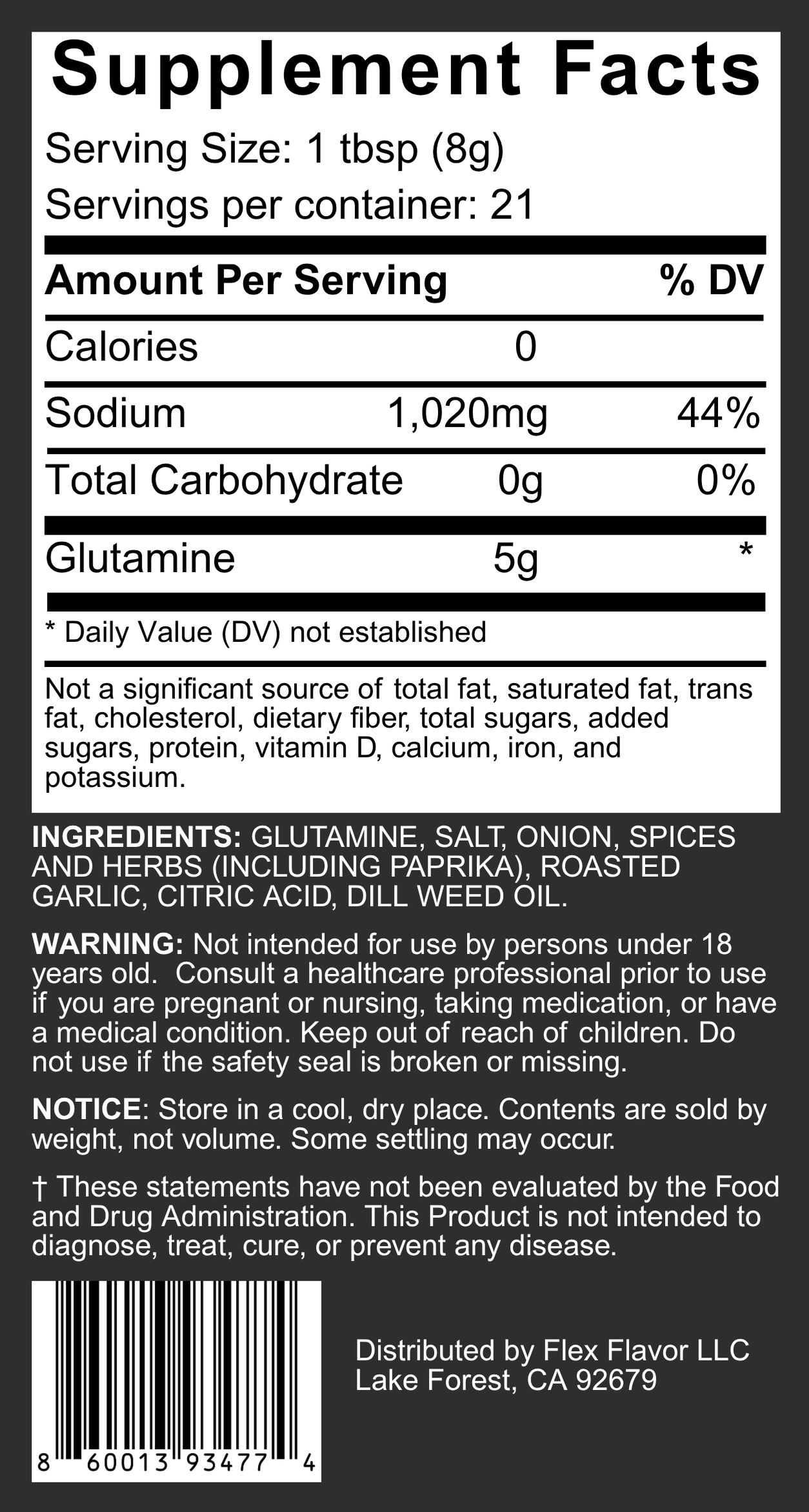 Flex Flavor Glutamine Supplement Seasoning Roasted Garlic Herb supplement facts