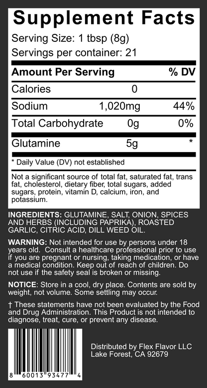 Flex Flavor Glutamine Supplement Seasoning Roasted Garlic Herb supplement facts
