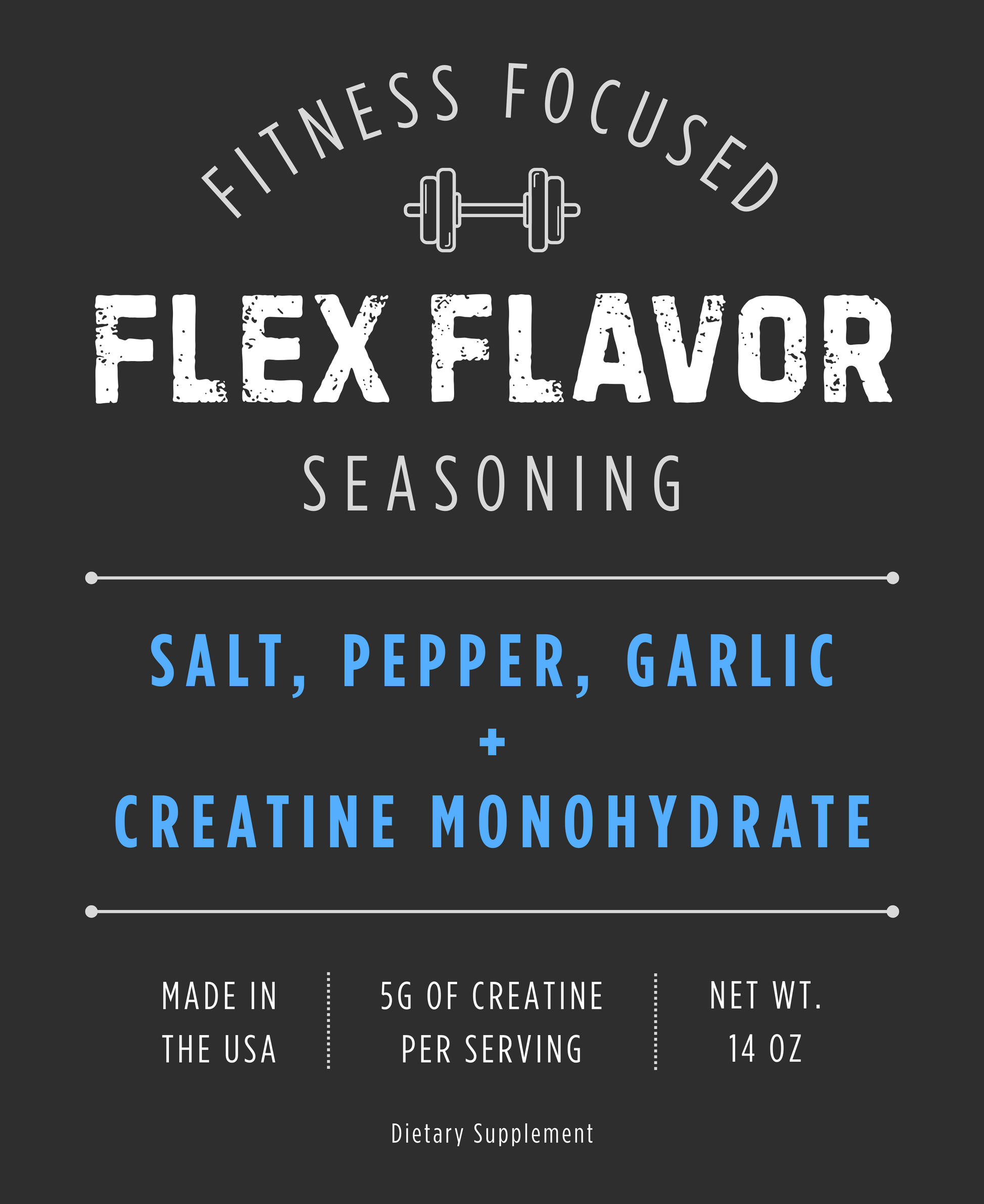 Flex Flavor Creatine Supplement Seasoning Salt Pepper Garlic center label