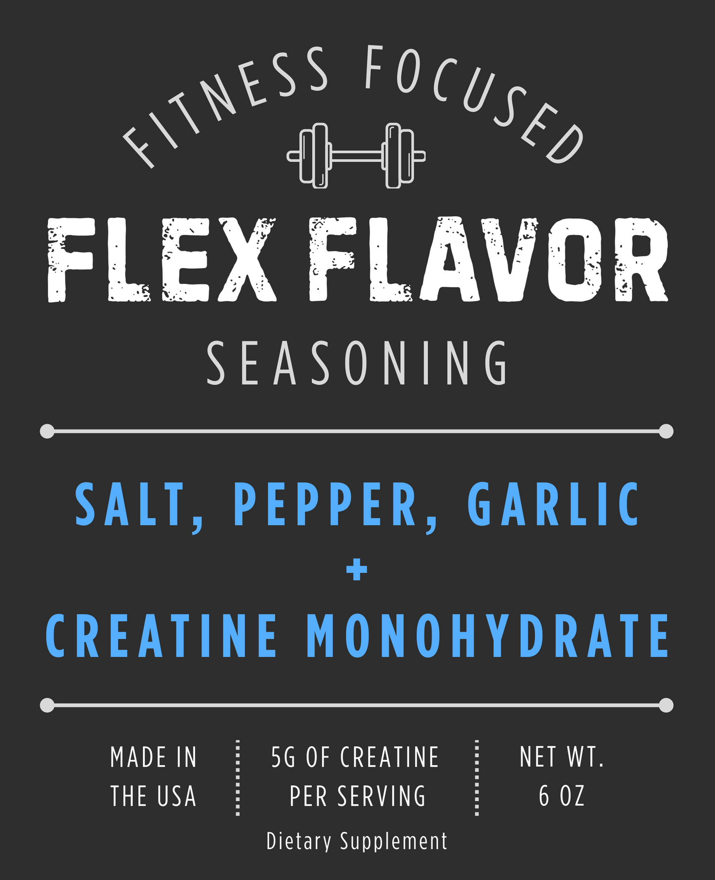 Flex Flavor Creatine Supplement Seasoning Salt Pepper Garlic center label