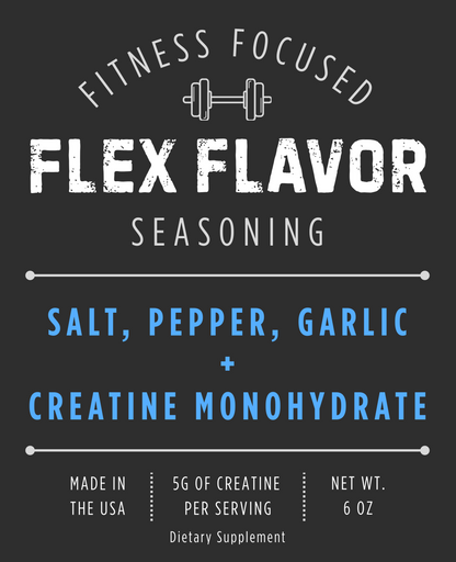 Flex Flavor Creatine Supplement Seasoning Salt Pepper Garlic center label