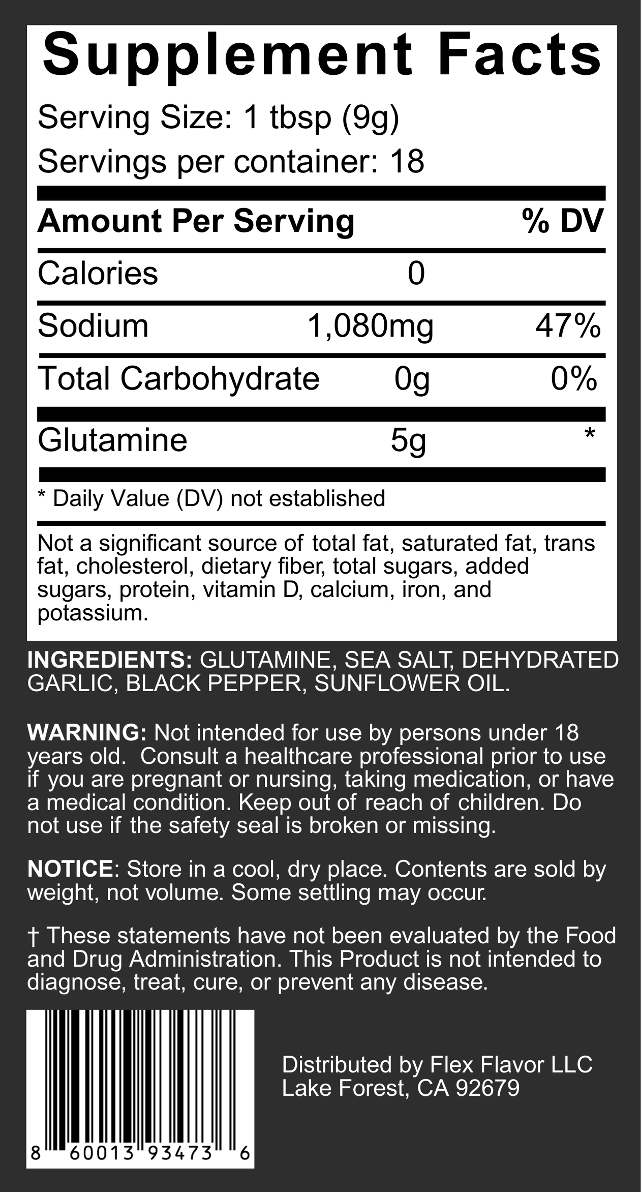 Flex Flavor Glutamine Supplement Seasoning Salt Pepper Garlic supplement facts