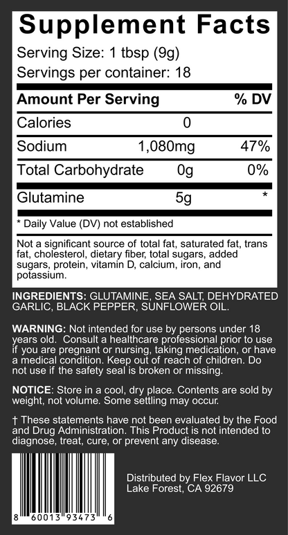 Flex Flavor Glutamine Supplement Seasoning Salt Pepper Garlic supplement facts